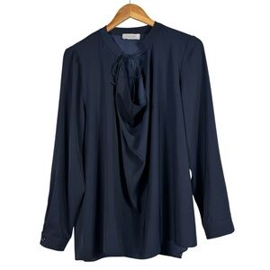 Lola & Sophie Women’s Size L Navy Blue Cowl Neck Long Sleeve Blouse Top Silky